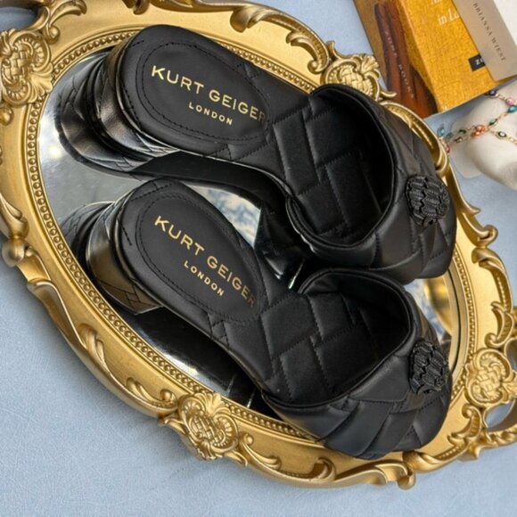 🆕 KURT GEIGER LONDON 🧿 NWOB Black Kensington Quilted Block Heel Sandal, Sz35 5 - Picture 10 of 16